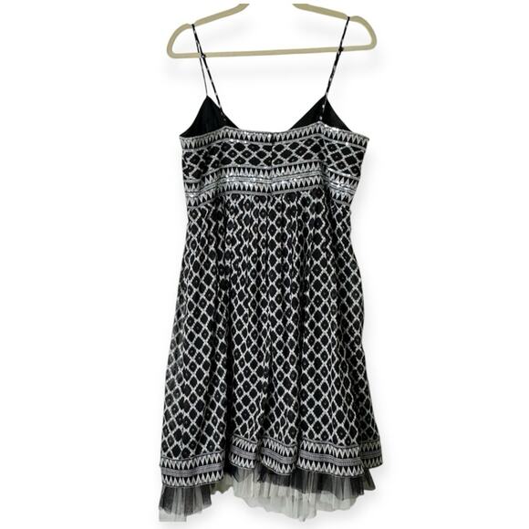 BCBGMaxazria Party Dress Sleeveless Sequins Tulle Printed Silk Black White 12 - Picture 2 of 16